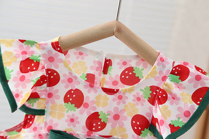 [352382] - Baju Mini Dress Pantai Fashion Anak Perempuan - Motif Ribbon Strawberries