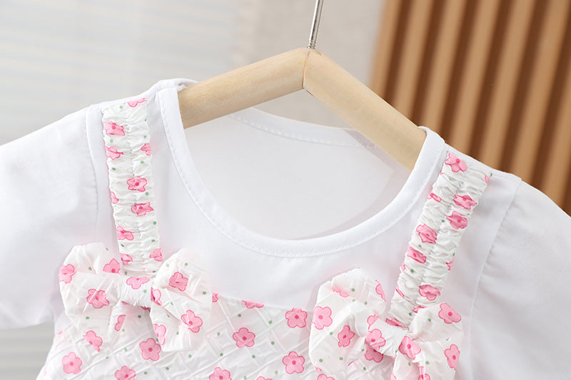 [352392] - Baju Mini Dress Lengan Pendek Fashion Anak Perempuan - Motif Hanging Flowers