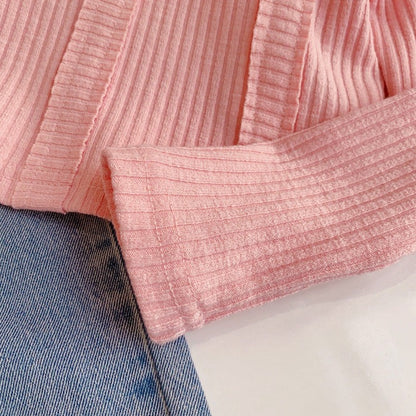 [363713] - Baju Setelan Atasan Rajut Celana Jeans Panjang Fashion Anak Cewek - Motif Letter Knit