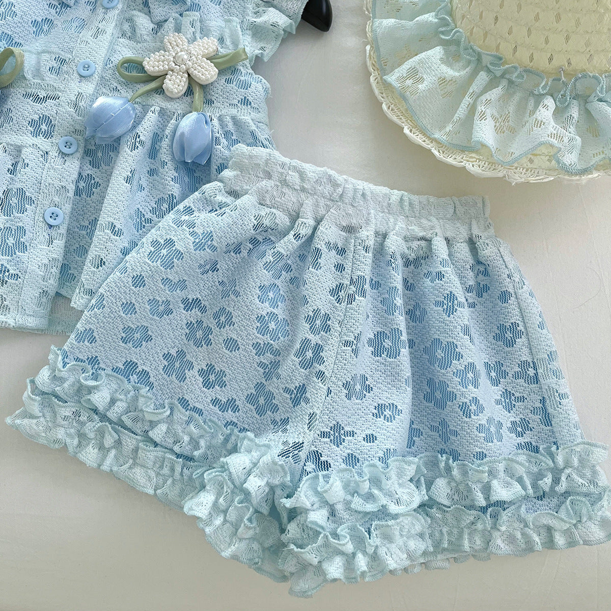 [963161] - One Set 2in1 Baju Setelan Atasan Blouse Lengan Kutung Bawahan Celana Pendek Korean Version Style Anak Perempuan Cewek - Motif Flower - BABYHOKI STORE - BABYHOKI STORE