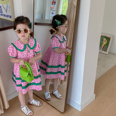 [507S1132] - Baju Dress Lengan Pendek Fashion Anak Perempuan - Motif Polka Frill