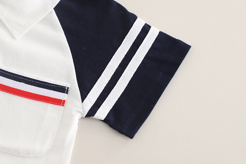 [345504] - One Set 2in1 Baju Setelan Summer Outfit Atasan Koas Polo Lengan Pendek Bawahan Celana Pendek Sporty Anak Cowok Laki-Laki - Motif Color Stripe - BABYHOKI STORE