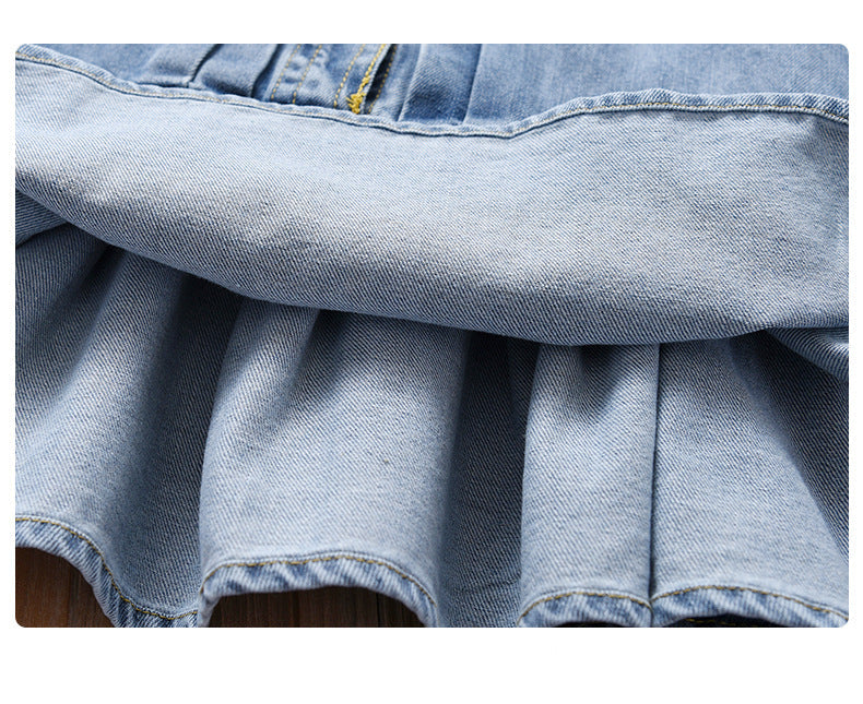 [963209] - Baju Gaun Dress Collar Kerah Lengan Kutung Korean Style Anak Perempuan Cewek - Motif Denim - BABYHOKI STORE