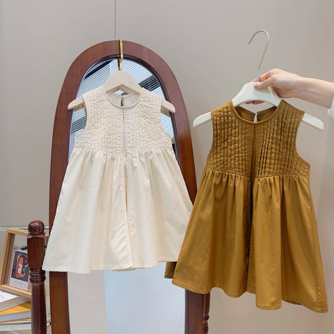 [363722] - Baju Dress Model A-Line Tanpa Lengan Fashion Anak Perempuan - Motif Plain Folds