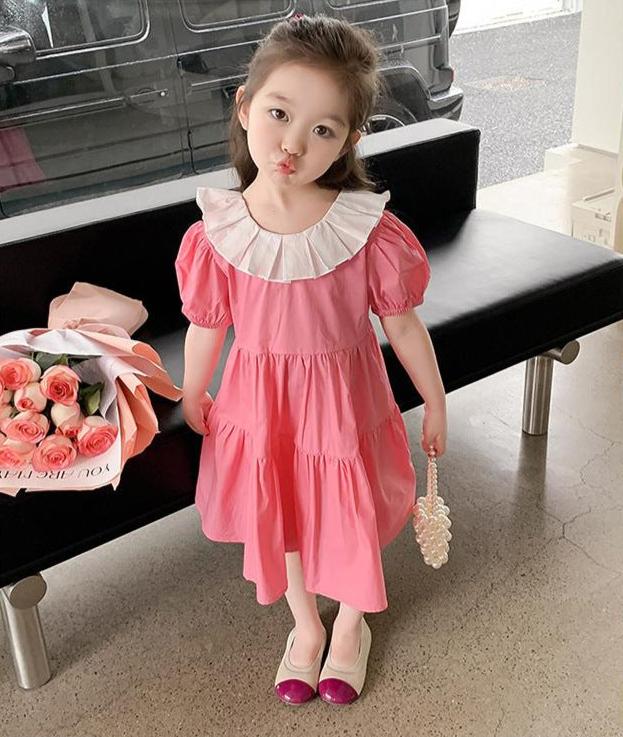 [507S115] - Baju Dress Lengan Pendek Fashion Anak Perempuan - Motif Plain Ruffle