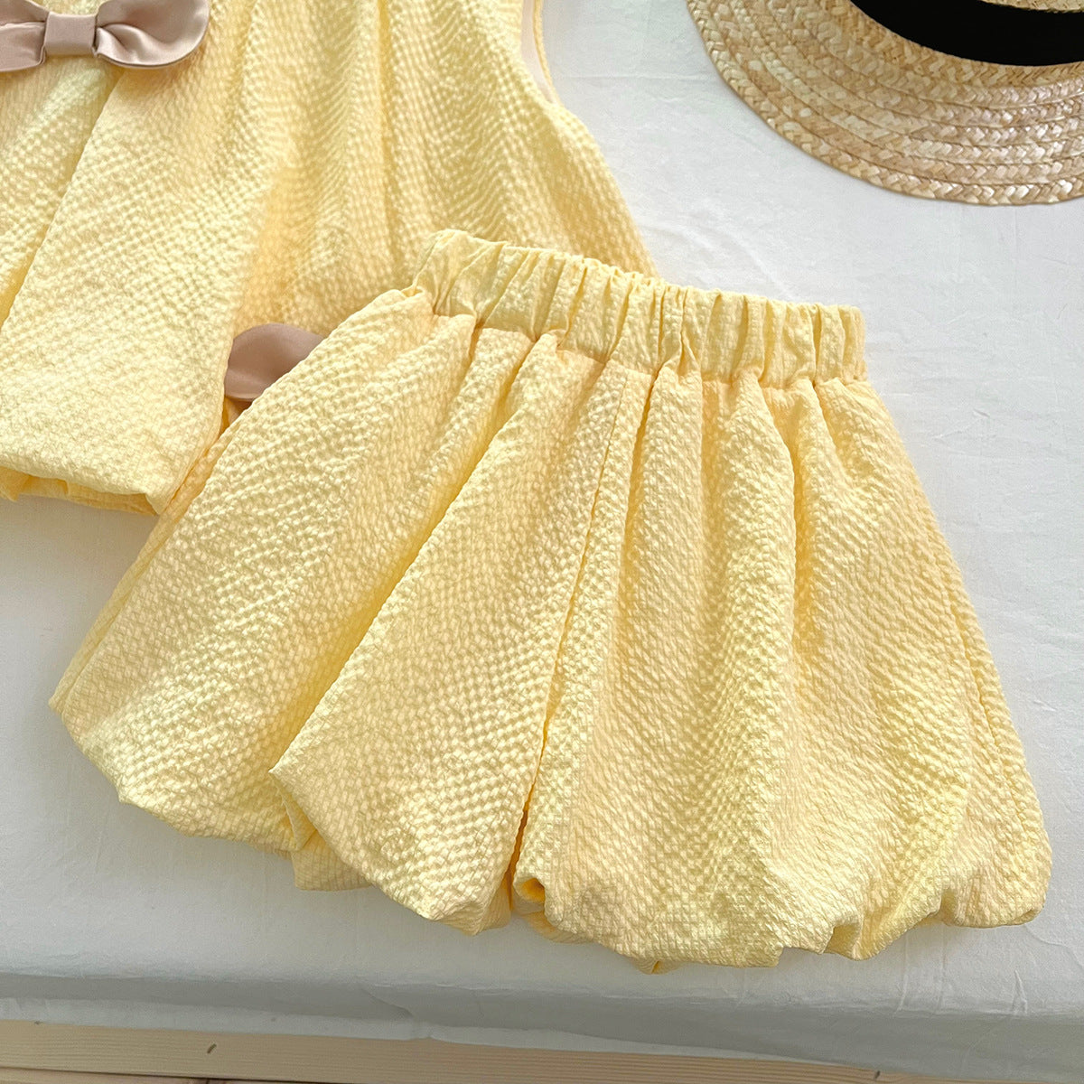 [963252] - One Set 2in1 Baju Setelan Atasan Lengan Kutung Bawahan Celana Pendek Korean Style Anak Perempuan Cewek - Motif Bow Cute - BABYHOKI STORE