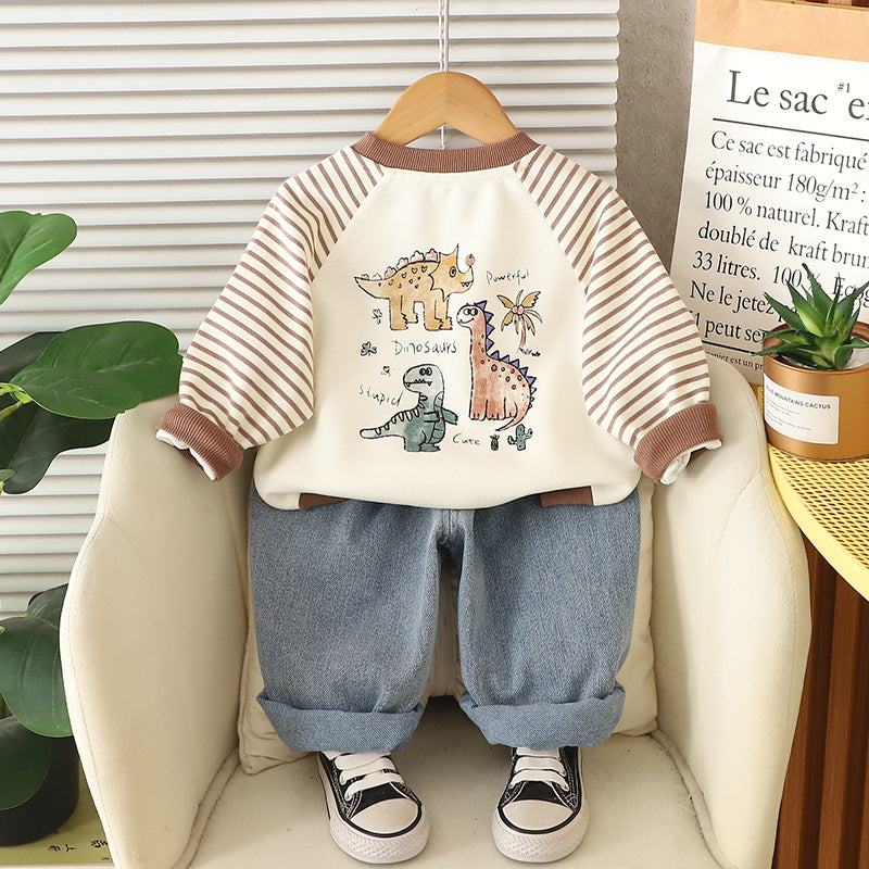 [345490] - One Set 2in1 Baju Setelan Atasan Sweater Lengan Panjang Bawahan Celana Panjang Jeans Fashionable Anak Cowok Laki-Laki - Motif 3D Animal - BABYHOKI STORE - BABYHOKI STORE