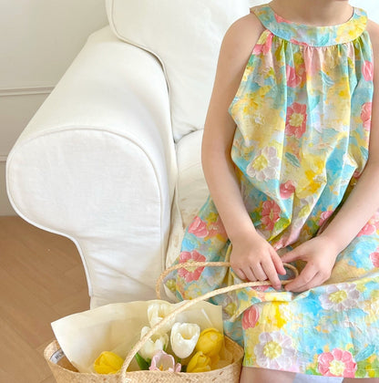 [507949] - Baju Dress Lengan Kutung Anak Perempuan Fashion - Motif Colorful Flower