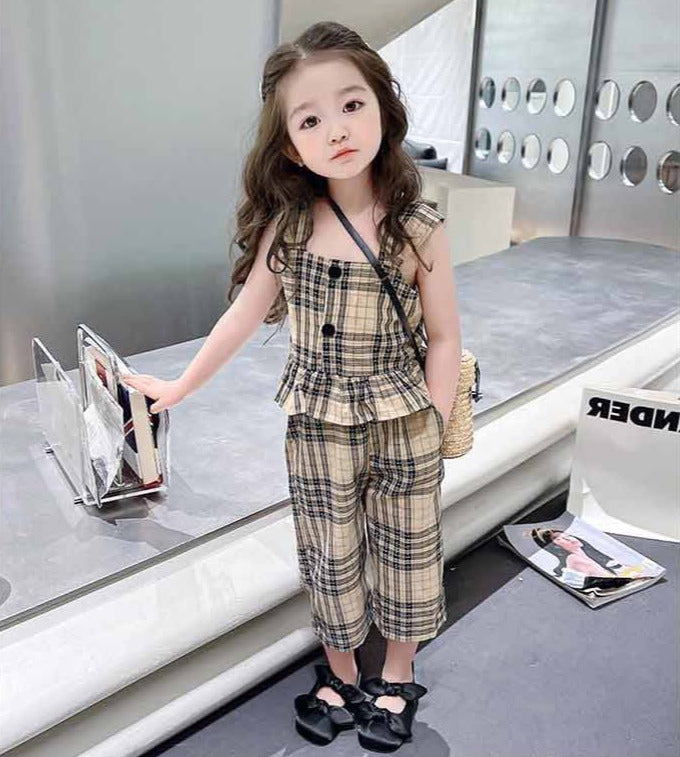 [507958] - Setelan Baju Kutung Bawahan Panjang Anak Perempuan Import Fashion - Motif Plaid Lace
