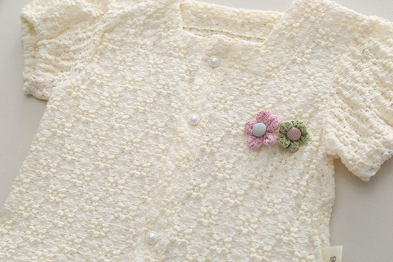 [340373] - Baju Setelan Blouse Celana Jeans Fashion Anak Perempuan - Motif Flower Brooch