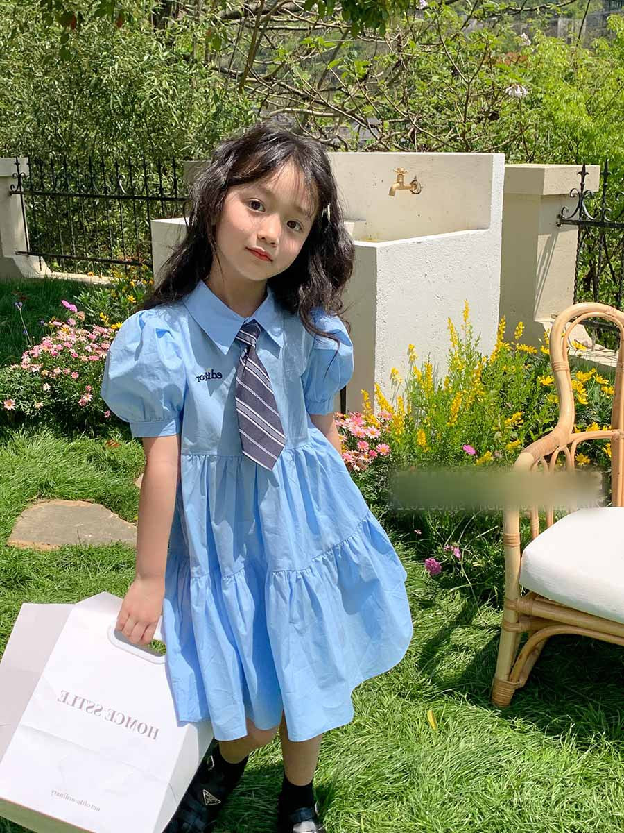 [507992] - Baju Dress Lengan Balon Fashion Anak Perempuan - Motif Plain Bubble