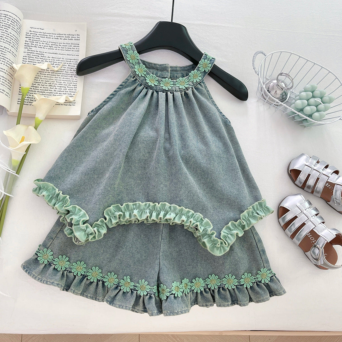 [963119] - One Set 2in1 Baju Setelan Atasan Lengan Kutung Bawahan Celana Pendek Korean Fashion Style Anak Perempuan Cewek - Motif Small Flower - BABYHOKI STORE