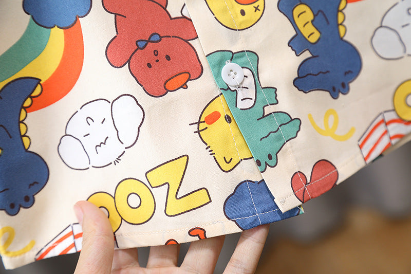 [345463] - Baju Setelan Kemeja Lengan Pendek Celana Panjang Anak Cowok Fashion- Motif Cute Animal