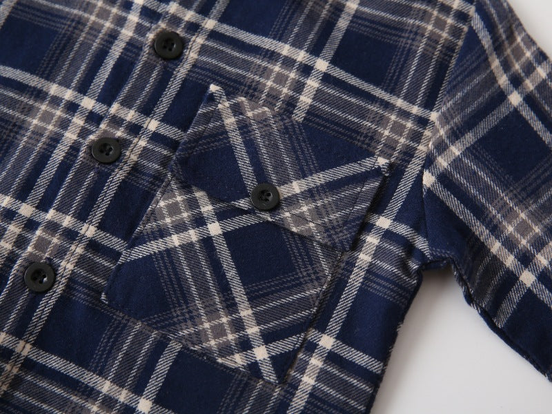 [383207] - Baju Atasan Kemeja Lengan Panjang Anak Laki-Laki - Motif Plaid / Tartan
