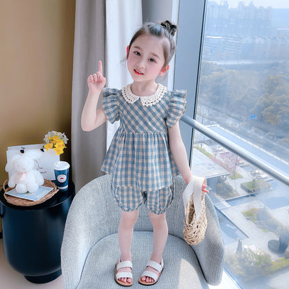 [363640] - Baju Setelan Blouse Kutung Celana Pendek Fashion Anak Perempuan - Motif Tilt Square