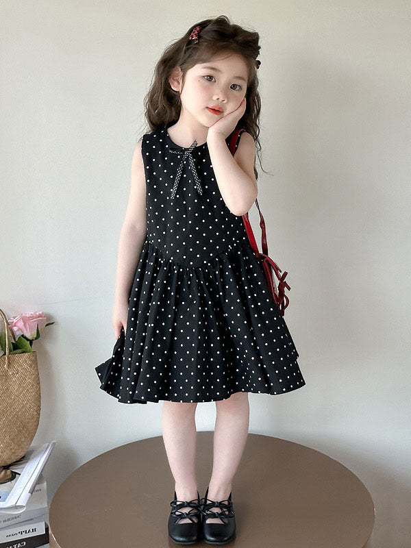 [5071193] - Baju Gaun Dress Princess Lengan Kutung Korean Version Style Anak Perempuan Cewek - Motif Polkadot - BABYHOKI STORE