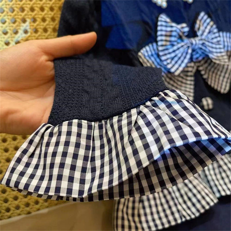 [963140] - One Set 2in1 Baju Setelan Atasan Blouse Lengan Panjang Bawahan Celana Panjang Korean Version Style Anak Perempuan Cewek - Motif Bow Tie Plaid - BABYHOKI STORE - BABYHOKI STORE