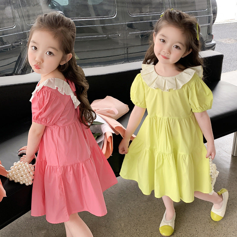 [507S115] - Baju Dress Lengan Pendek Fashion Anak Perempuan - Motif Plain Ruffle