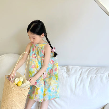 [507949] - Baju Dress Lengan Kutung Anak Perempuan Fashion - Motif Colorful Flower