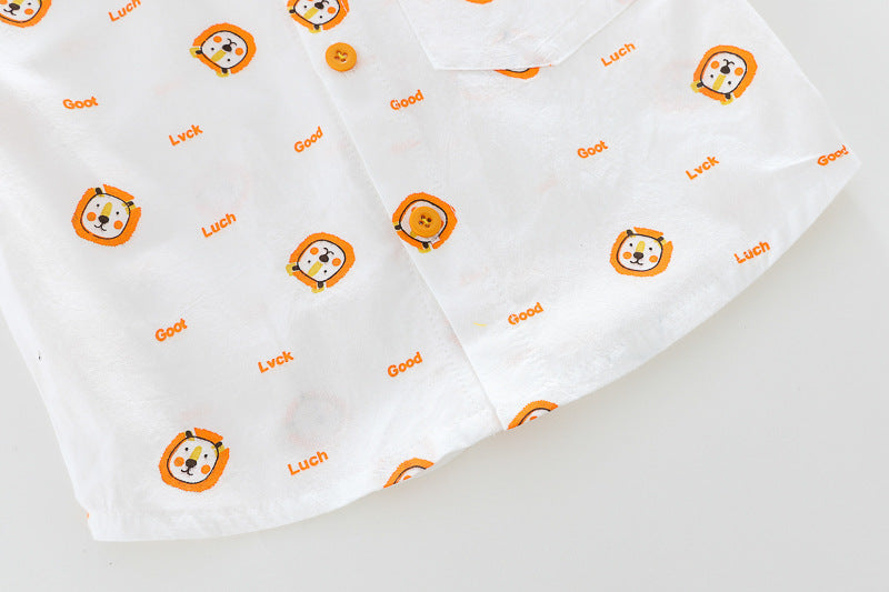 [345437] - Baju Setelan Kemeja Lengan Pendek Celana Pendek Anak Cowok Fashion - Motif Lion Face