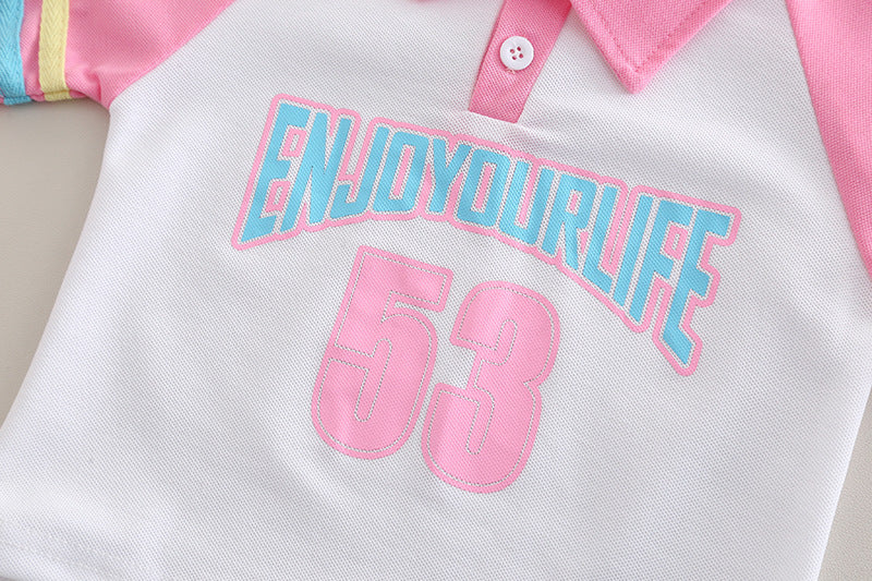 [368580] - One Set 2in1 Baju Setelan Atasan Polo Lengan Pendek Bawahan Celana Pendek Fashion Sporty Summer Anak Perempuan Cewek - Motif Number 53 - BABYHOKI STORE