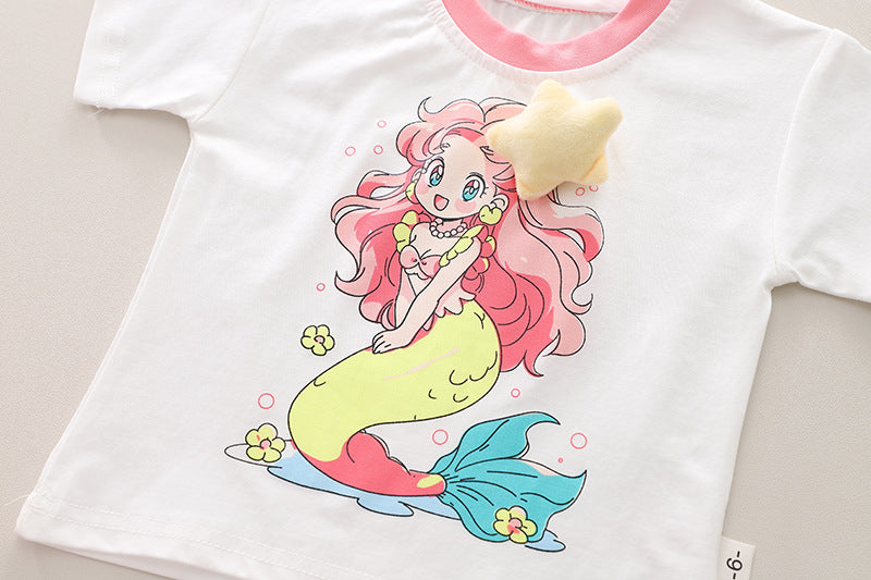 [340441] - Setelan Baju Kaos Lengan Pendek Celana Panjang Kulot Fashion Anak Perempuan - Motif Happy Mermaid