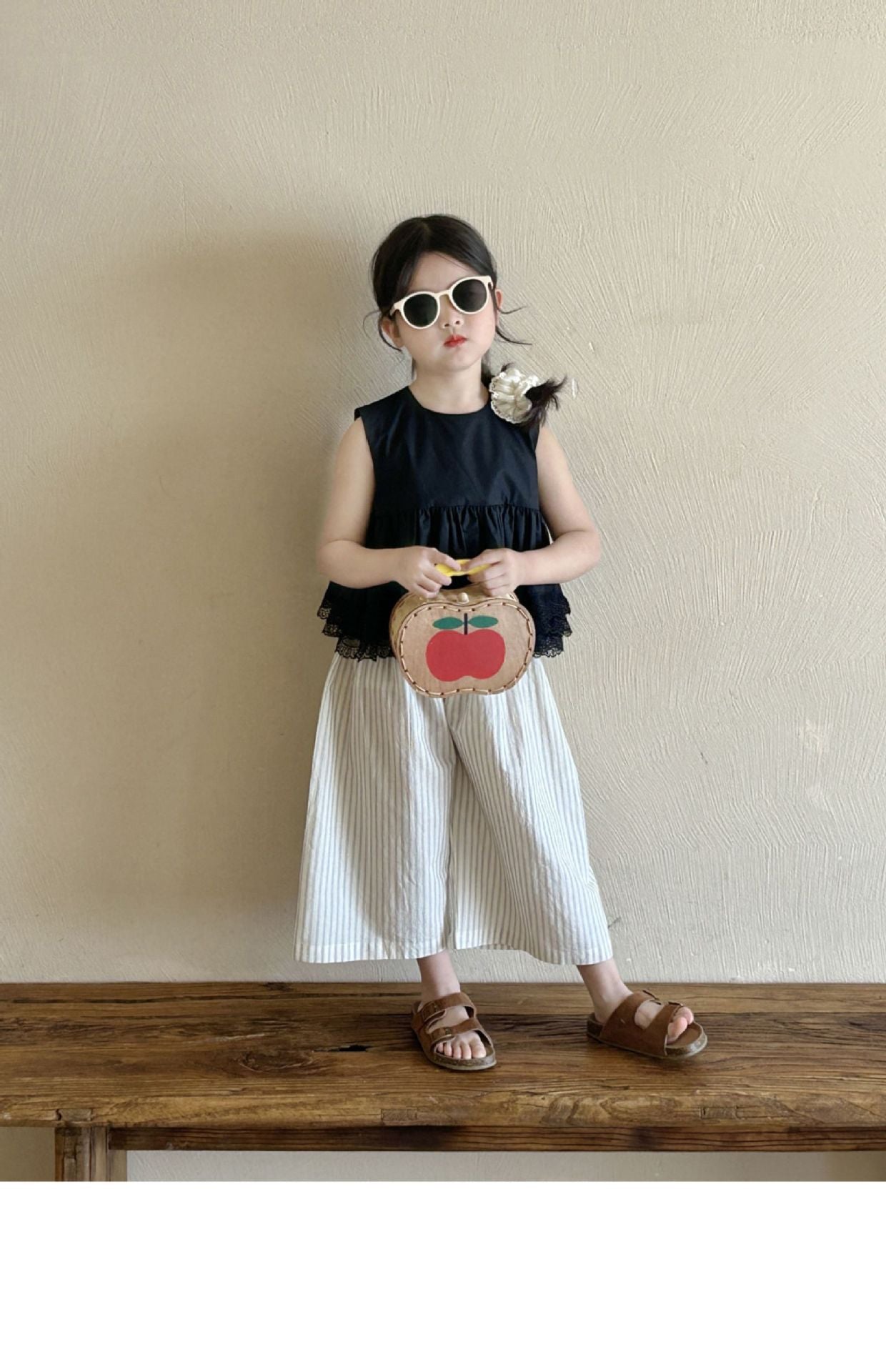 [5071107] - One Set 2in1 Baju Setelan Atasan Black Lengan Kutung Bawahan Celana Panjang Kulot Salur Fashion Trendi Anak Perempuan Cewek - Motif Top Solid Black - BABYHOKI STORE