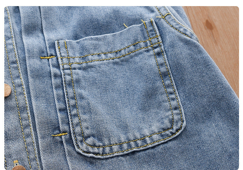 [963209] - Baju Gaun Dress Collar Kerah Lengan Kutung Korean Style Anak Perempuan Cewek - Motif Denim - BABYHOKI STORE