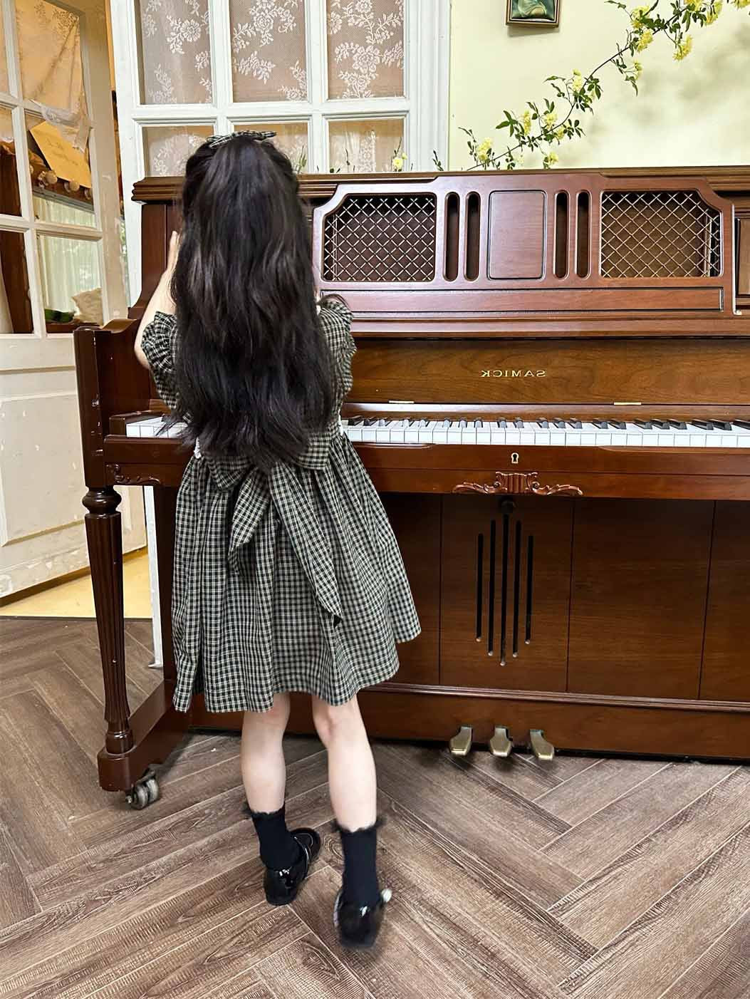 [5071103] - Baju Dress Gaun Pesta Lengan Pendek Fashion Anak Perempuan Cewek - Motif Plaid Dark Color - BABYHOKI STORE