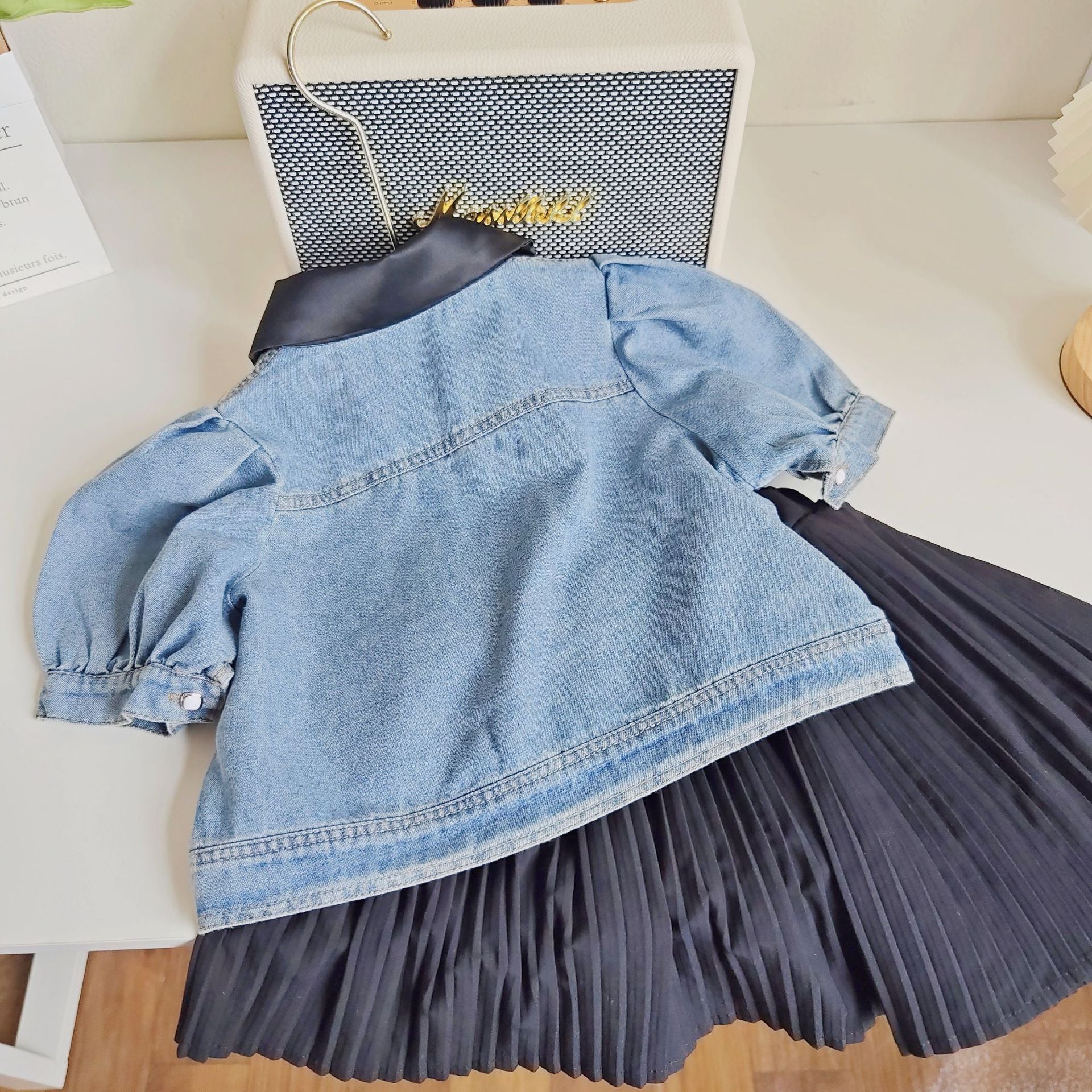 BABYHOKI STORE Usia 7 8 9 10 Tahun Baju Anak Tanggung Cewek [363623] - Setelan Blouse Jeans Bawahan Rok Anak Perempuan - Motif Plain Fold