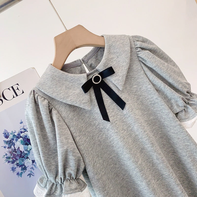 [963285] - Baju Gaun Dress Kerah Lengan Kutung Anak Comfort Style Perempuan Cewek - Motif Black Top Bow - BABYHOKI STORE