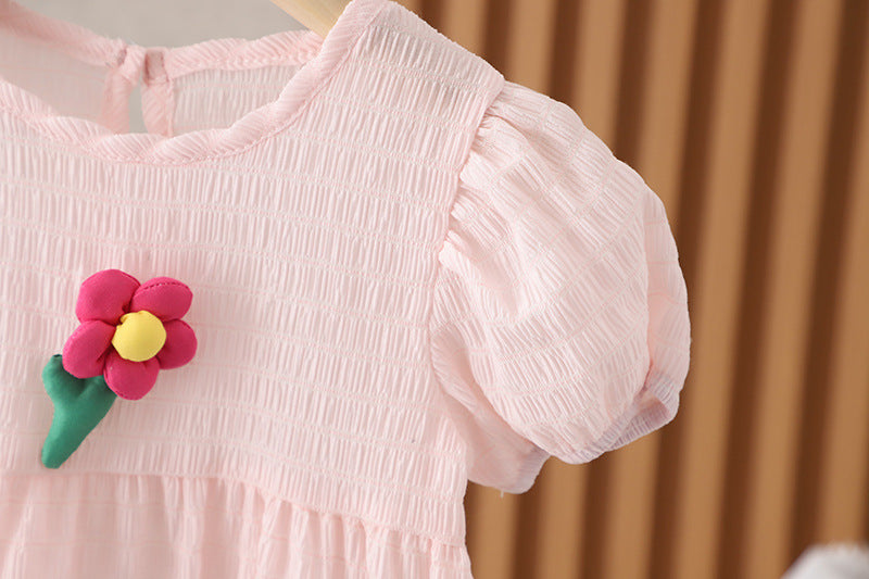 [352384] - Baju Mini Dress Lengan Balon Fashion Anak Perempuan - Motif Fat Flower
