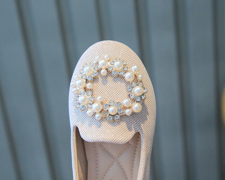 [381294 Size 26-35] - Sepatu Flat Slip On Korean Version Trendy Anak Perempuan Cewek - Motif Pearl Flower - BABYHOKI STORE - BABYHOKI STORE