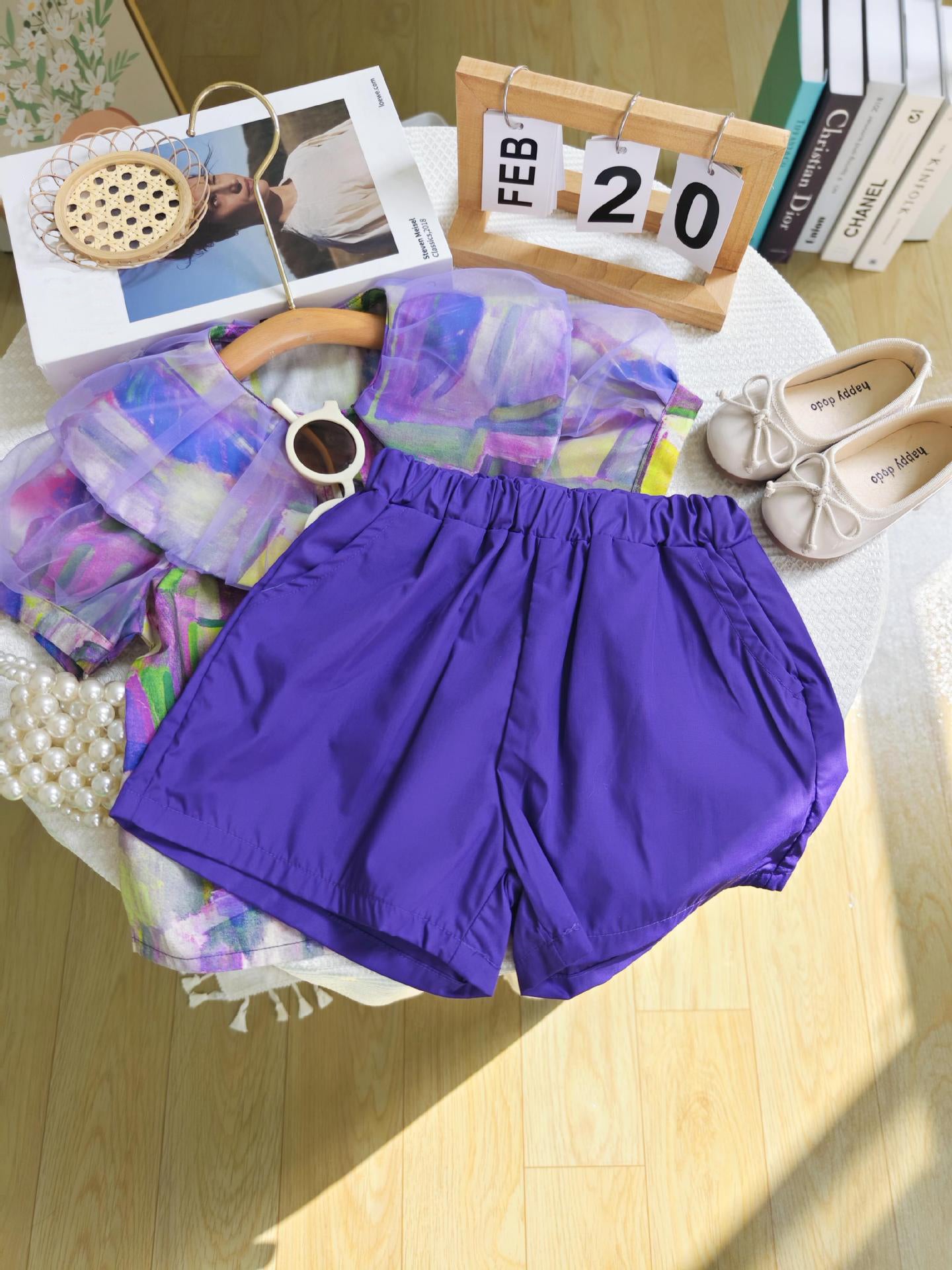 [363733] - Baju Setelan Blouse Lengan Pendek Celana Pendek Fashion Anak Perempuan - Motif Abstract Geometry