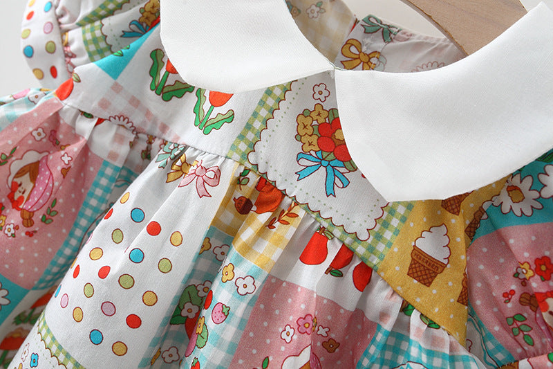 [340380] - Baju Mini Dress Lengan Balon Fashion Anak Perempuan - Motif Fruit Flower