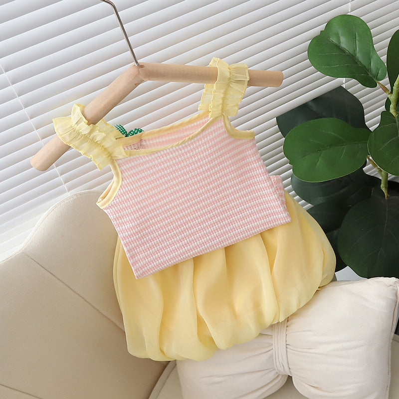 [352391] - Baju Setelan Crop Bawahan Rok Fashion Anak Perempuan - Motif Striped Flower