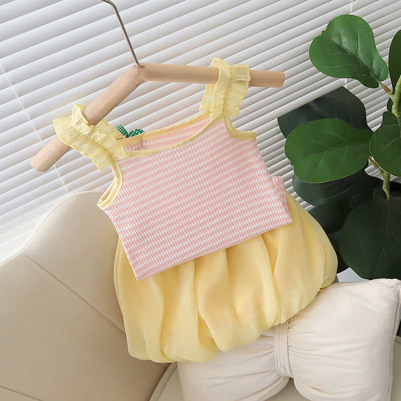 [352391] - Baju Setelan Crop Bawahan Rok Fashion Import Anak Perempuan - Motif Striped Flower
