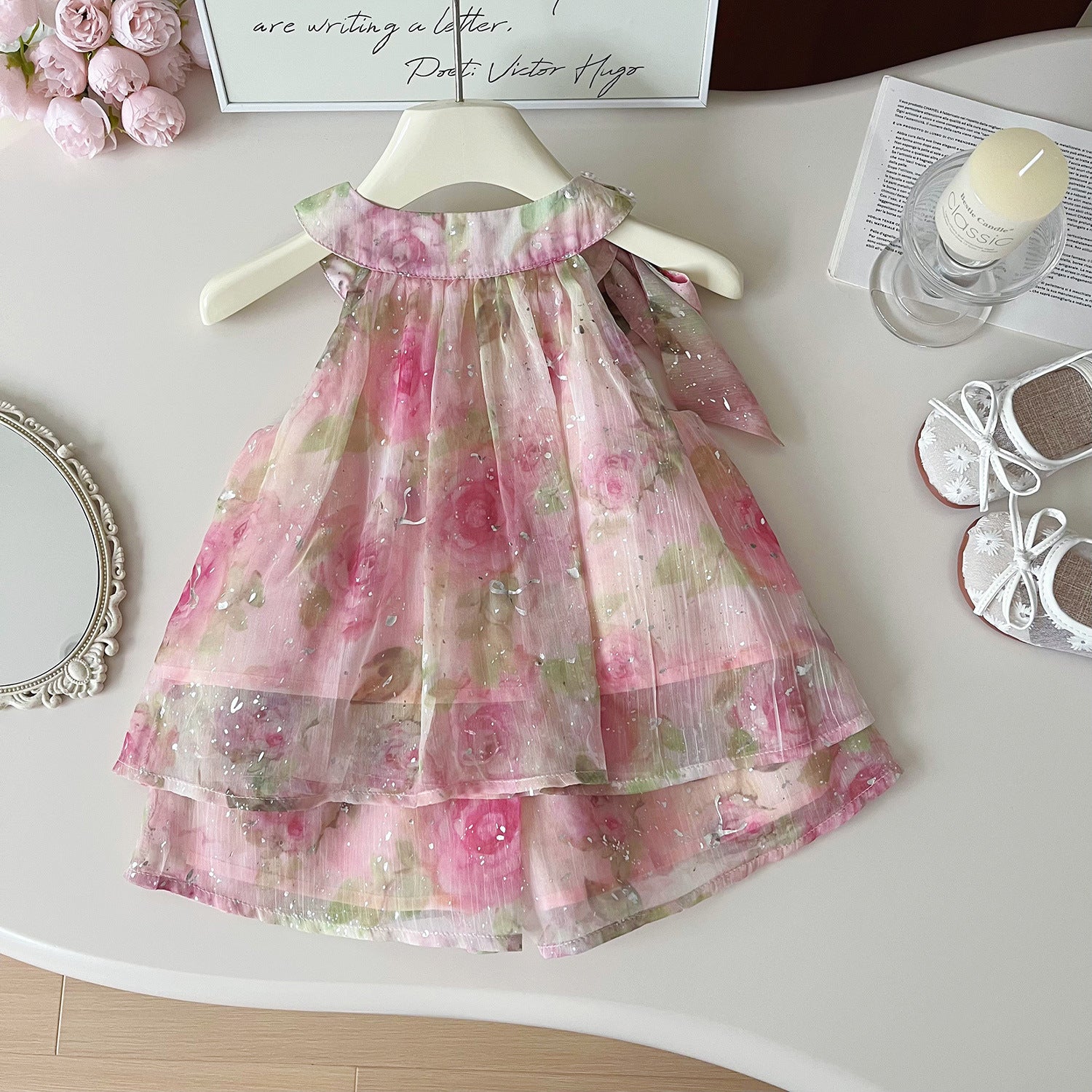 [963292] - One Set 2in1 Baju Setelan Atasan Lengan Kutung Bawahan Celana Pendek Korean Version Style Anak Perempuan Cewek - Motif Chiffon Floral - BABYHOKI STORE