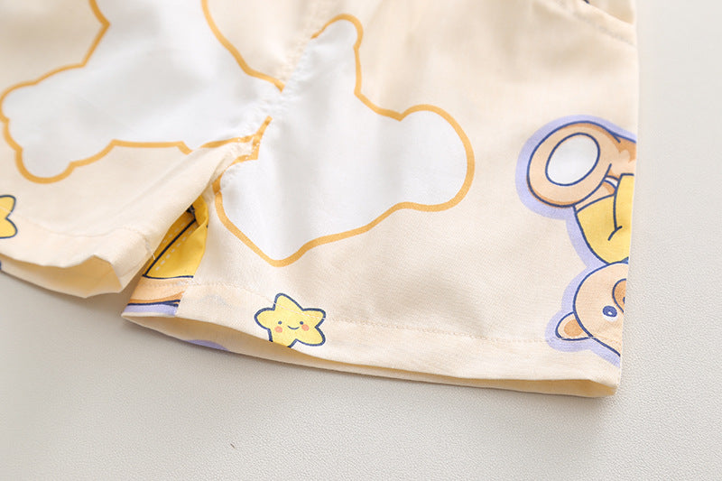 [345403] - Baju Setelan Kemeja Atasan Lengan Pendek Celana Pendek Anak Cowok Fashion - Motif Bear