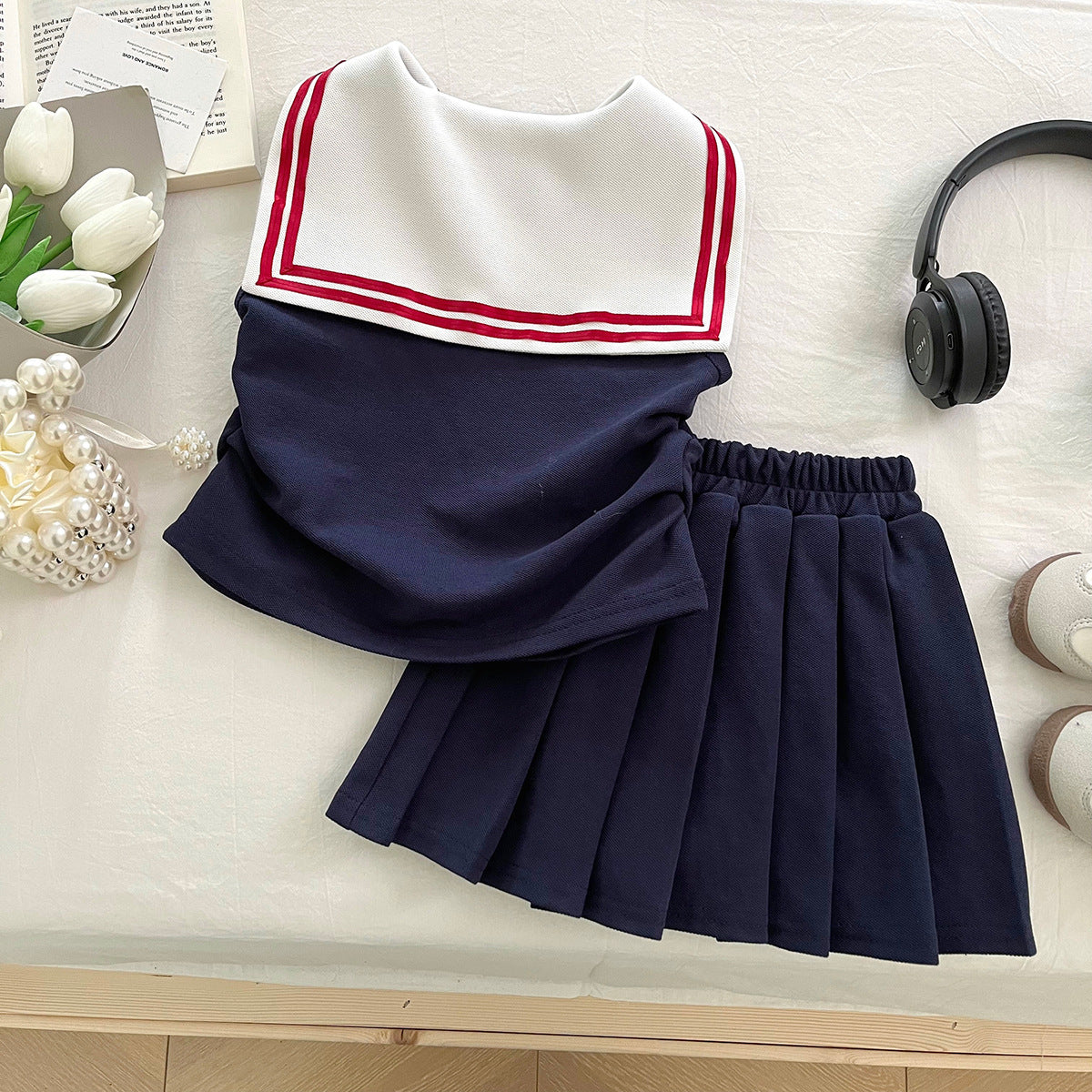 [963255] - One Set 2in1 Baju Setelan Atasan Kerah Lengan Kutung Bawahan Celana Rok Pendek Style Korean Anak Perempuan Cewek - Motif Small Bow - BABYHOKI STORE