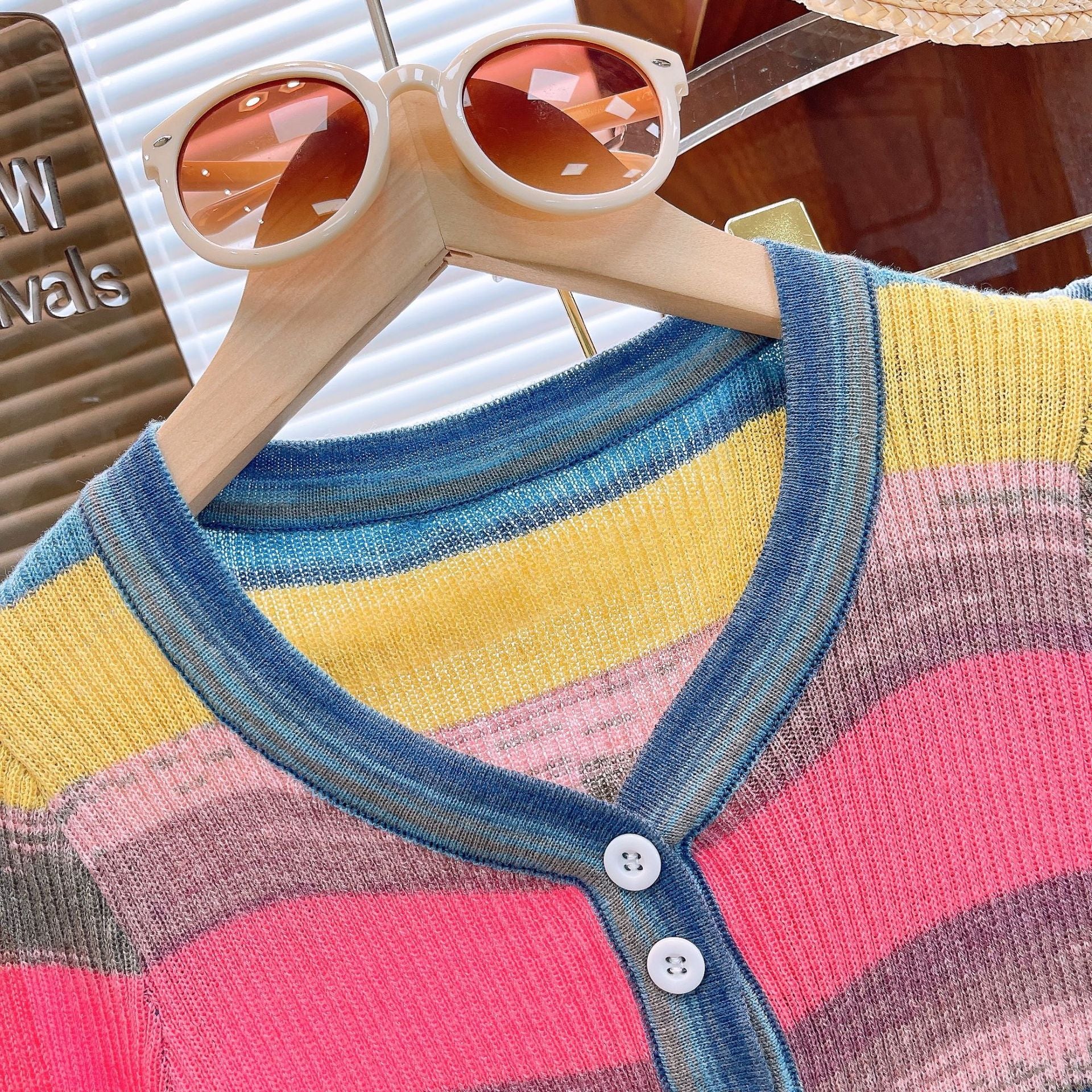 [363745] - Setelan Baju Atasan Rajut Celana Jeans Panjang Fashion Anak Perempuan - Motif Colorful Lines