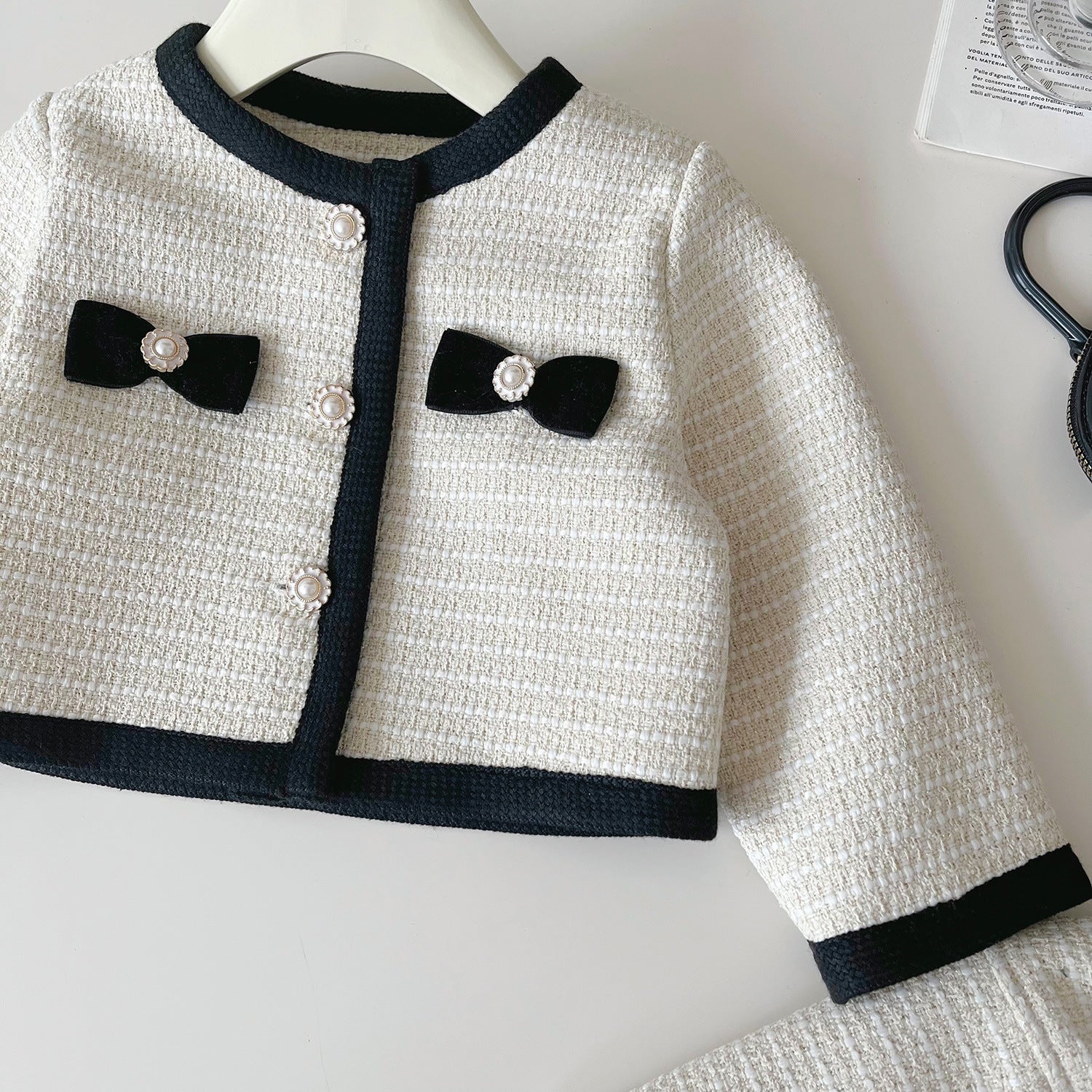 [963145] - One Set 2in1 Baju Setelan Atasan Lengan Panjang Bawahan Celana Rok Pendek Korean Version Style Anak Perempuan Cewek - Motif Pearl Tie - BABYHOKI STORE - BABYHOKI STORE