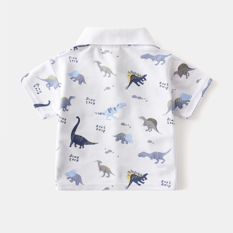 [383225] - Baju Atasan Kaos Polo Kerah Lengan Pendek Anak Laki-Laki Cowok - Motif White Dinosaur - BABYHOKI STORE - BABYHOKI STORE