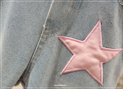 [363728] - Setelan Atasan Baju Crop Top Celana Jeans Fashion Anak Perempuan - Motif Star Wavy