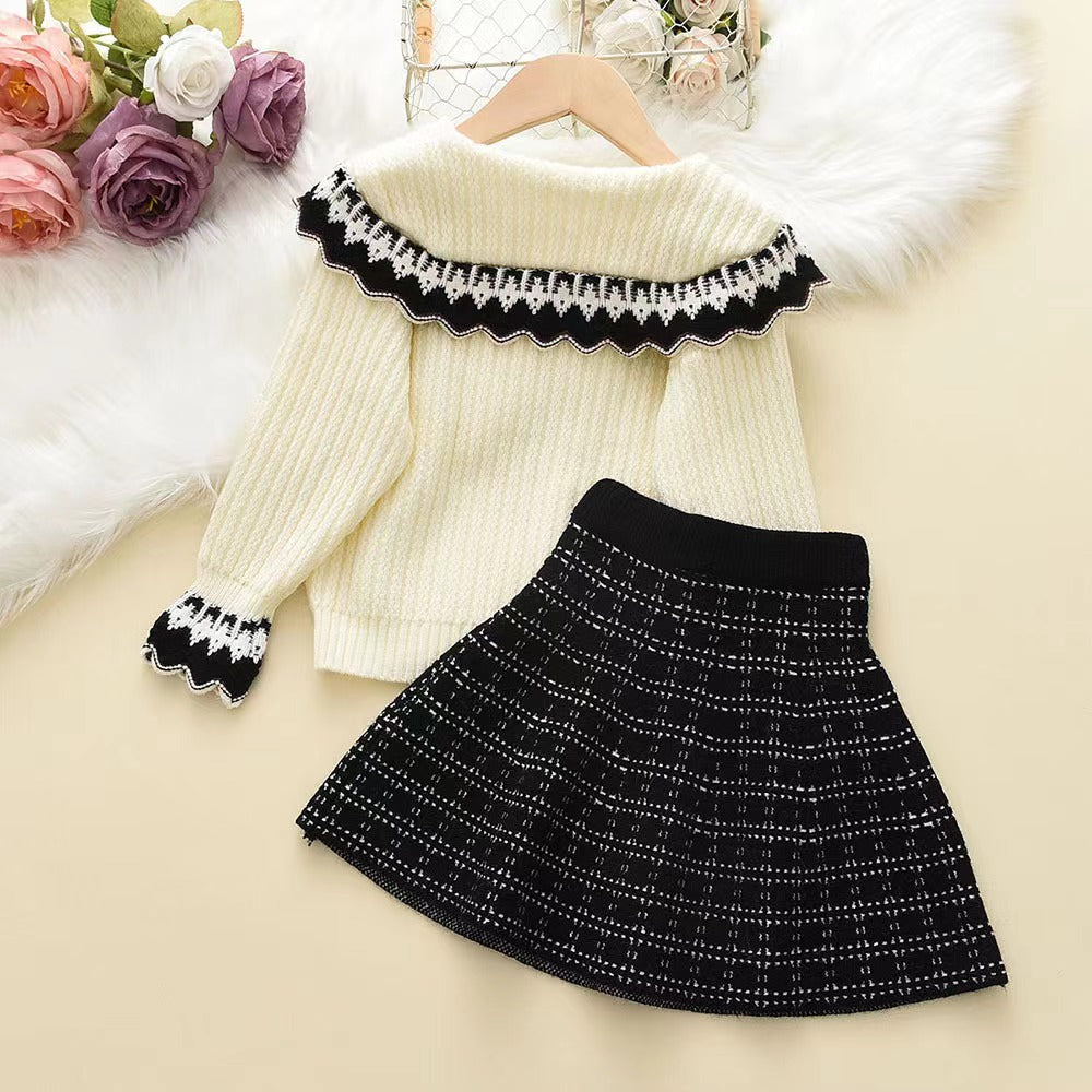 [363688] - Baju Setelan Atasan Kancing Bawahan Rok Fashion Anak Perempuan - Motif Wavy Lace