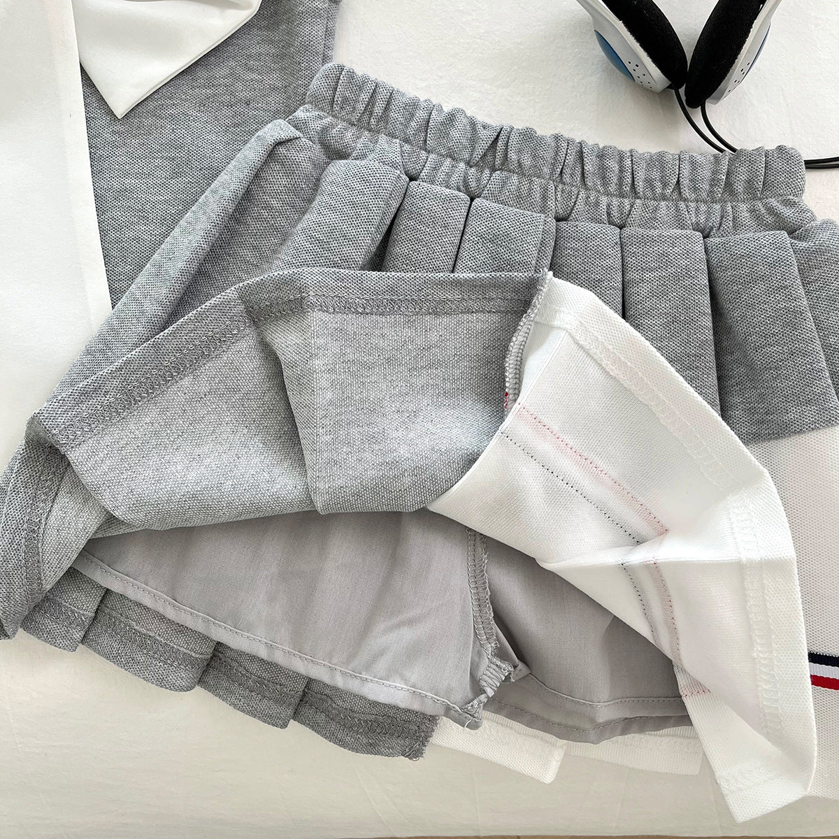 [963122] - One Set 2in1 Baju Setelan Atasan Kaos Kerah Lengan Kutung Bawahan Celana Rok Pendek College Fashion Style Anak Perempuan Cewek - Motif Color Striped - BABYHOKI STORE