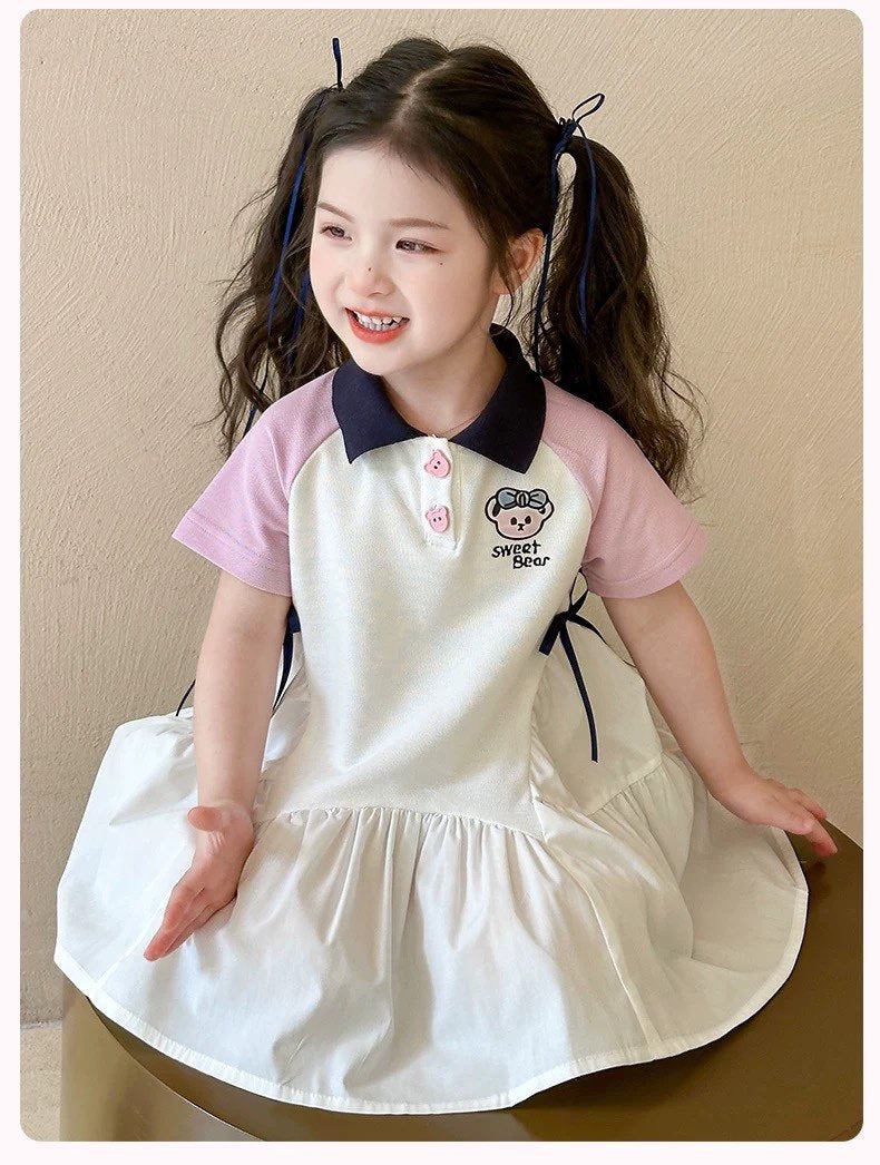 [5071144] - Baju Gaun Dress Lengan Pendek Comfort Style Anak Perempuan Cewek - Motif Sweet Bear - BABYHOKI STORE