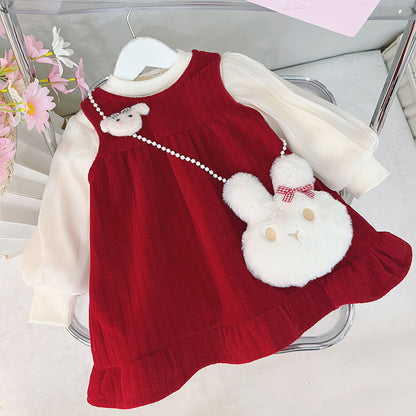 [340453] - Setelan Dress 2 In 1 Baju Lengan Panjang Fashion Anak Perempuan - Motif Bunny Ears