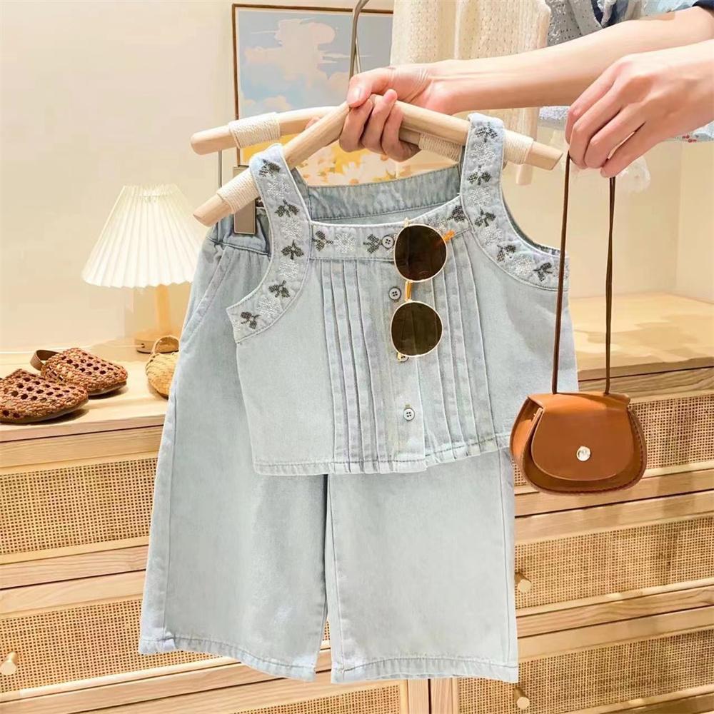 [363682] - Baju Setelan Atasan Kancing Celana Panjang Jeans Fashion Anak Perempuan - Motif Gradient Denim