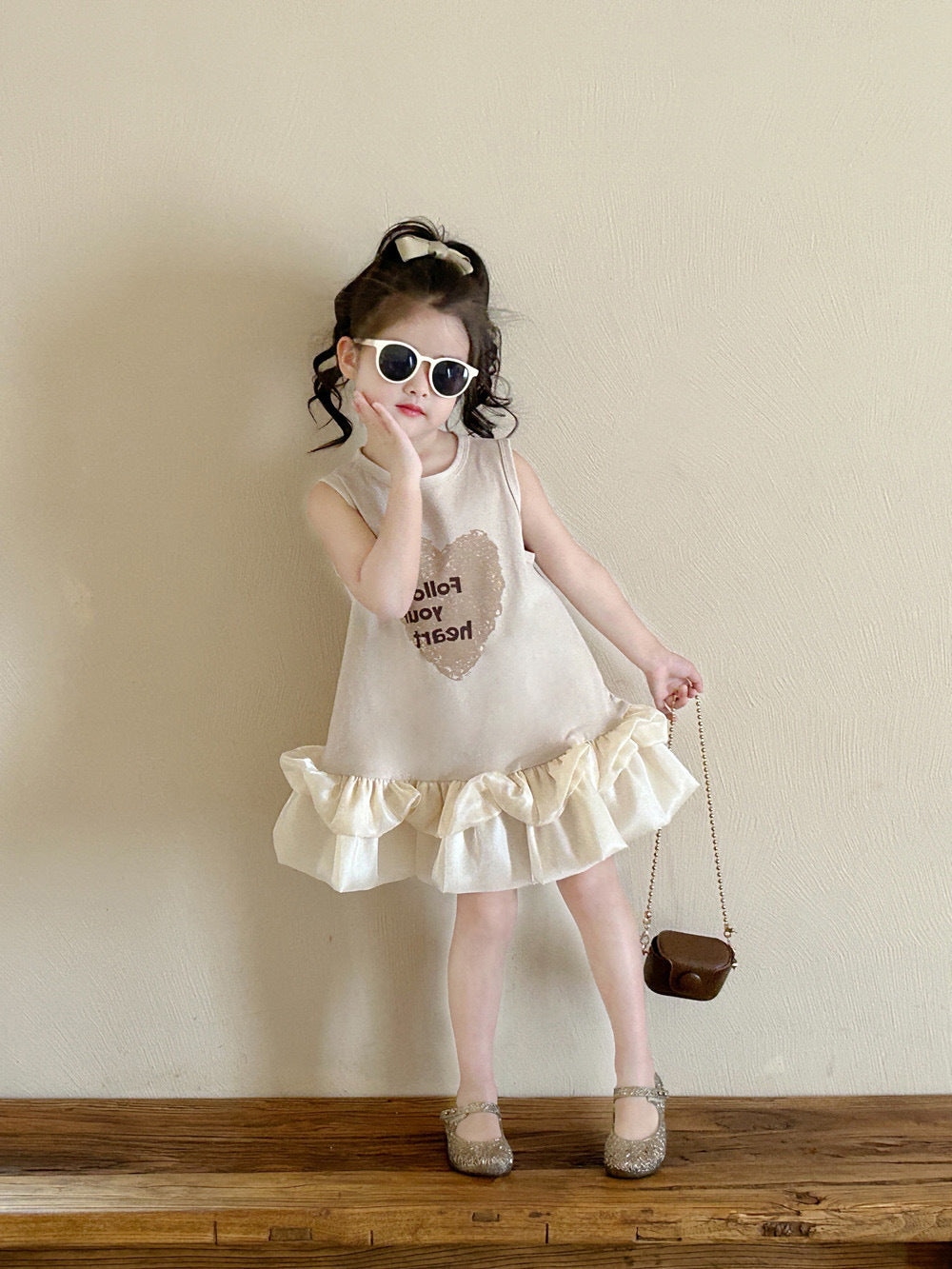 [5071121] - Baju Dress Gaun Pesta Lengan Kutung Fashion Korean Style Anak Perempuan Cewek - Motif Love Ruffled Bottom - BABYHOKI STORE